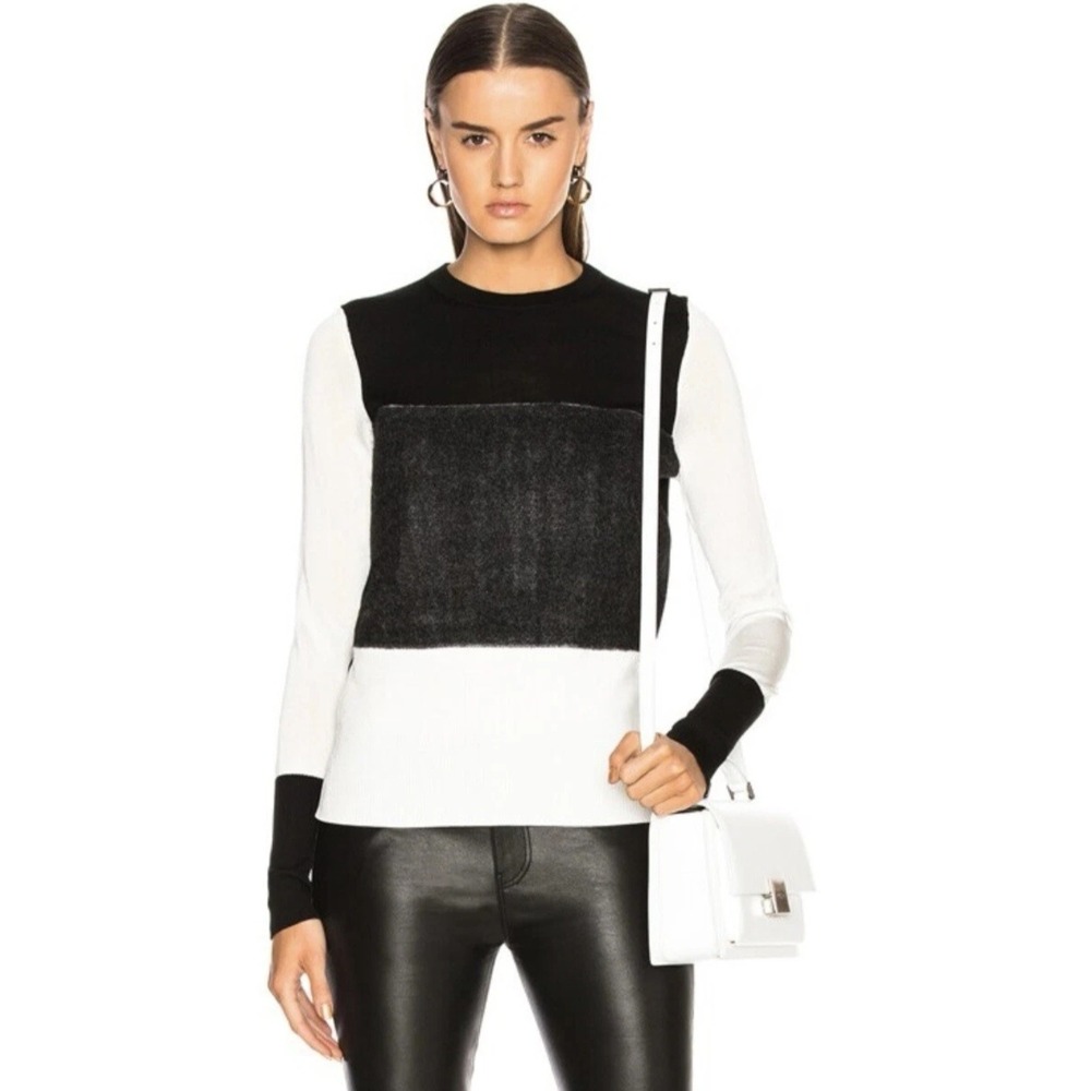Rag and Bone Marissa Wool Colorblock Sweater Black Cream XS Designer Luxury